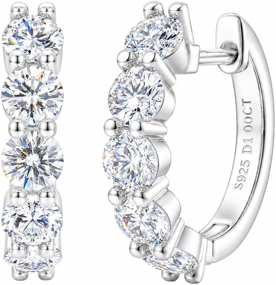 Moissanite Hoop Earrings S925 Sterling Silver Huggie Earring for Women Men
