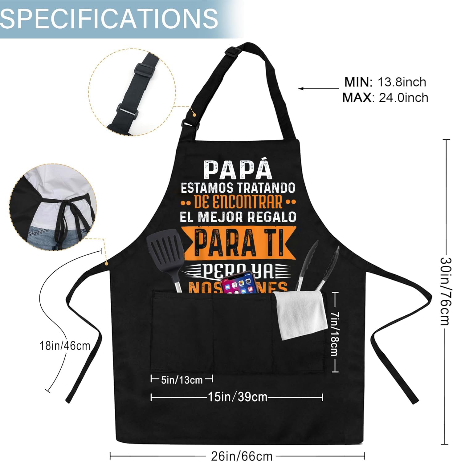 Gkmamrg Papá Delantales de Cocina - Regalo para Papá Padre- Delantal ajustable Delantales de chef para cocina, barbacoa, restaurante de jardinería, barbacoa, café Regalo Pere