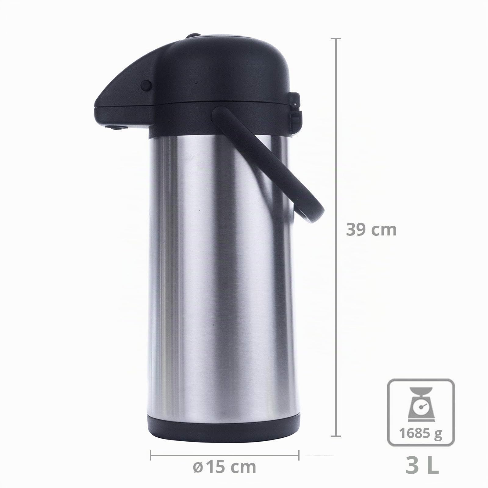 1a-Handelsagentur Termos de acero inoxidable con doble pared con bomba de 3 litros