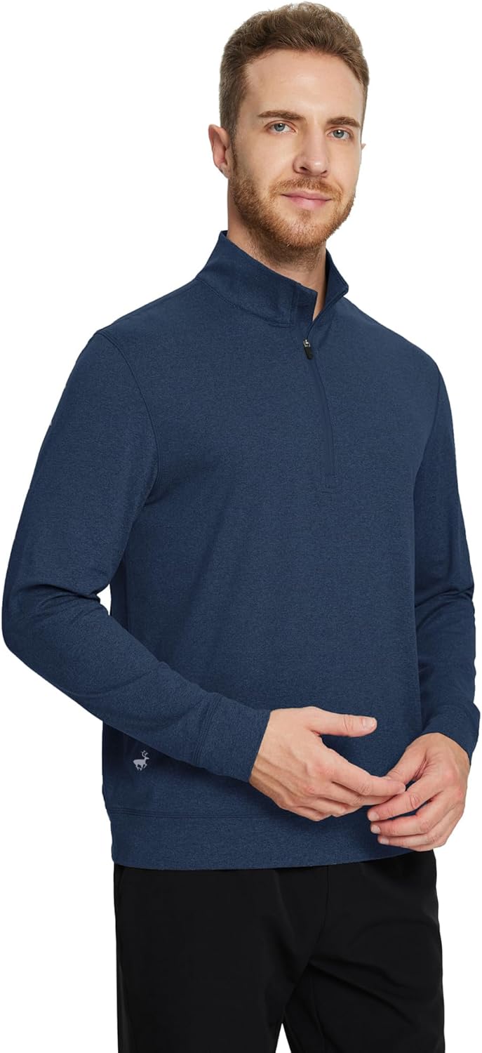 MICHEL ROUEN Quarter Zip Pullover Men Lightweight Dry Fit Mock Neck Midlayer Soft Sport 1/4 Zip Pullover Mens Heather Sweater - Image 2