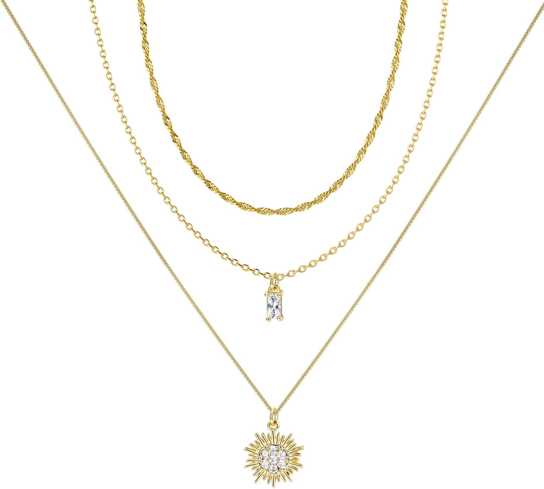 Gold Necklaces for Women,Layered Gold Necklace,14K Gold Plated Pendant Necklaces,Simple Choker Necklaces Set, Dainty Gold Chain Necklaces,Trendy Gold Stacked Jewelry Gifts for Women