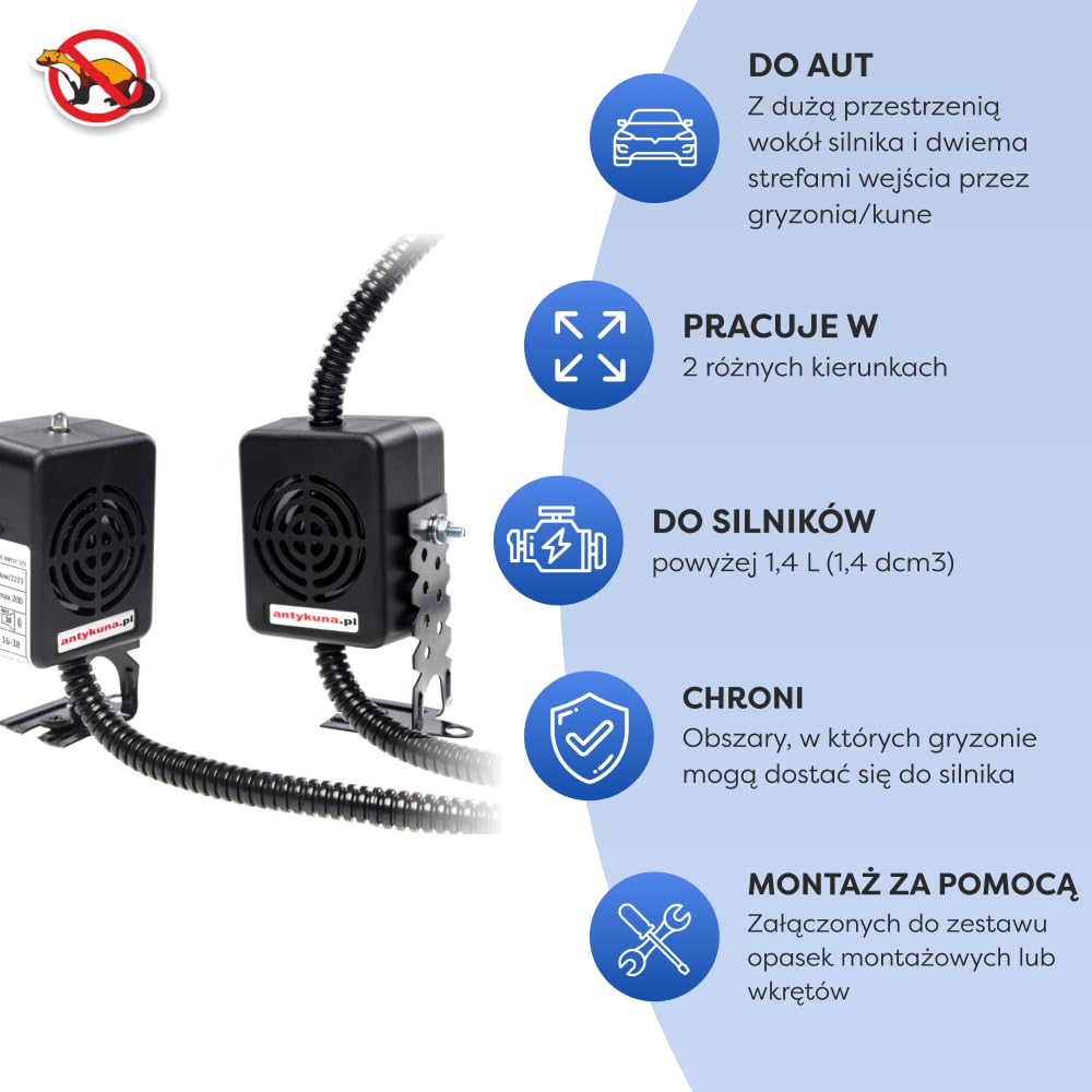 ANTYKUNA Samochodowy podwójny odstraszacz kun ON/OFF 12V – ultradźwiękowy odstraszacz do auta