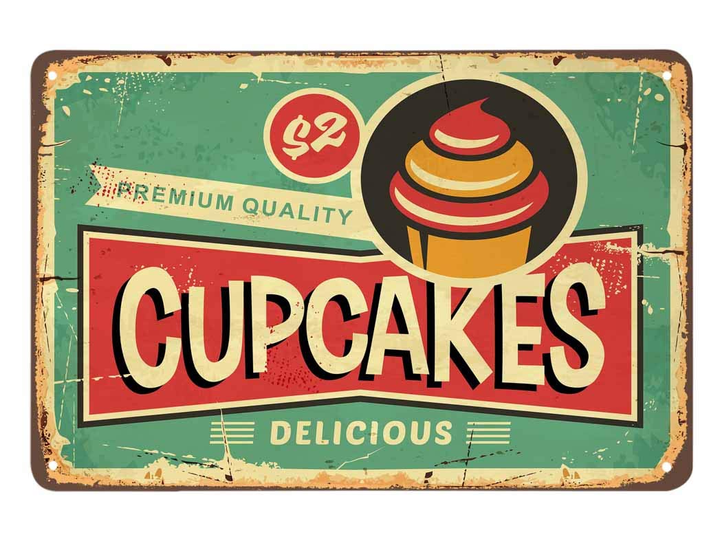 SMAZDFXX Cupcake Tin Sign,Cream Food Delicious Dessert Vintage Metal Tin Signs for Cafes Bars Pubs Shop Wall Decorative Funny Retro Signs for Men Women 8"x12"