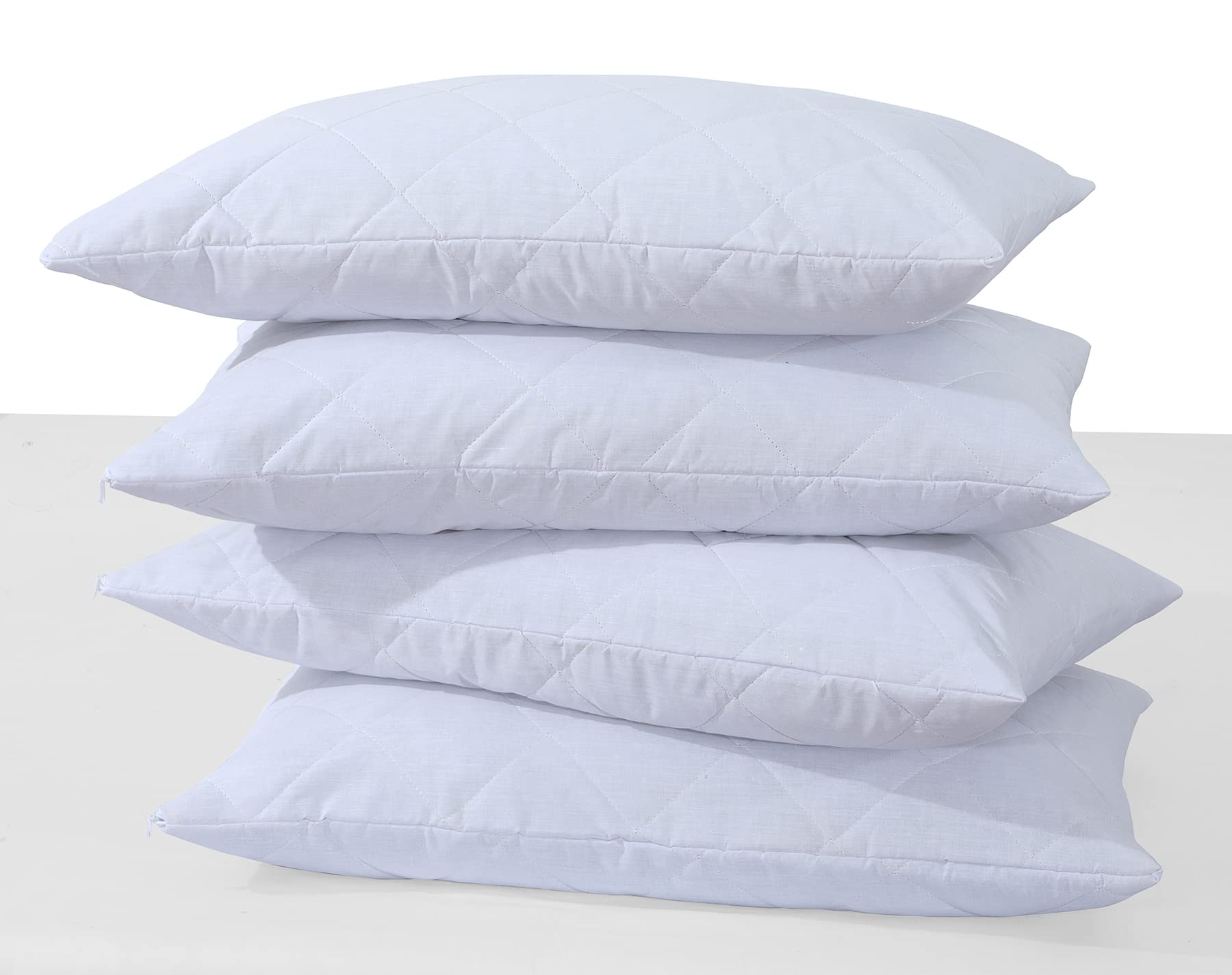 Arlinens Pillow Protector 4 Pack Hotel Quality Quilted Pillowcase Protector Soft & Comfortable Zipped Pillow Cases-Hypoallergenic & Anti-Bacterial-in UK Standard Size 50x75 cm