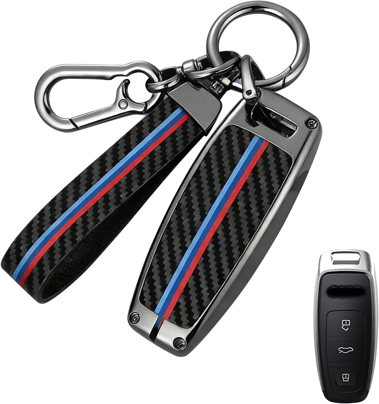 For Audi Key Fob Cover, Carbon Fiber Metal Key Case Keychain Compatible with 2019-2024 2025 2026 Audi A6 Q7 A3 e-tron A8 A7 Q8 RS6 RS7 S3 S6 S7 SQ7 SQ8 Accessories (Model A)