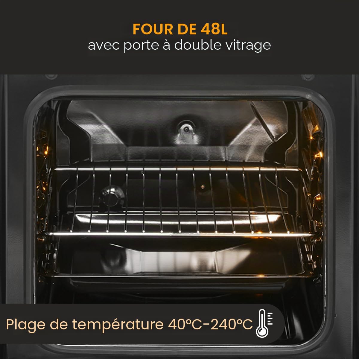 Boman, Cuisinière Electrique 4 plaques et four de 48L, Largeur 50 cm, cuisine avec plaque couvre-feu, allumage manuel, 4 foyers avec commandes, Energie A