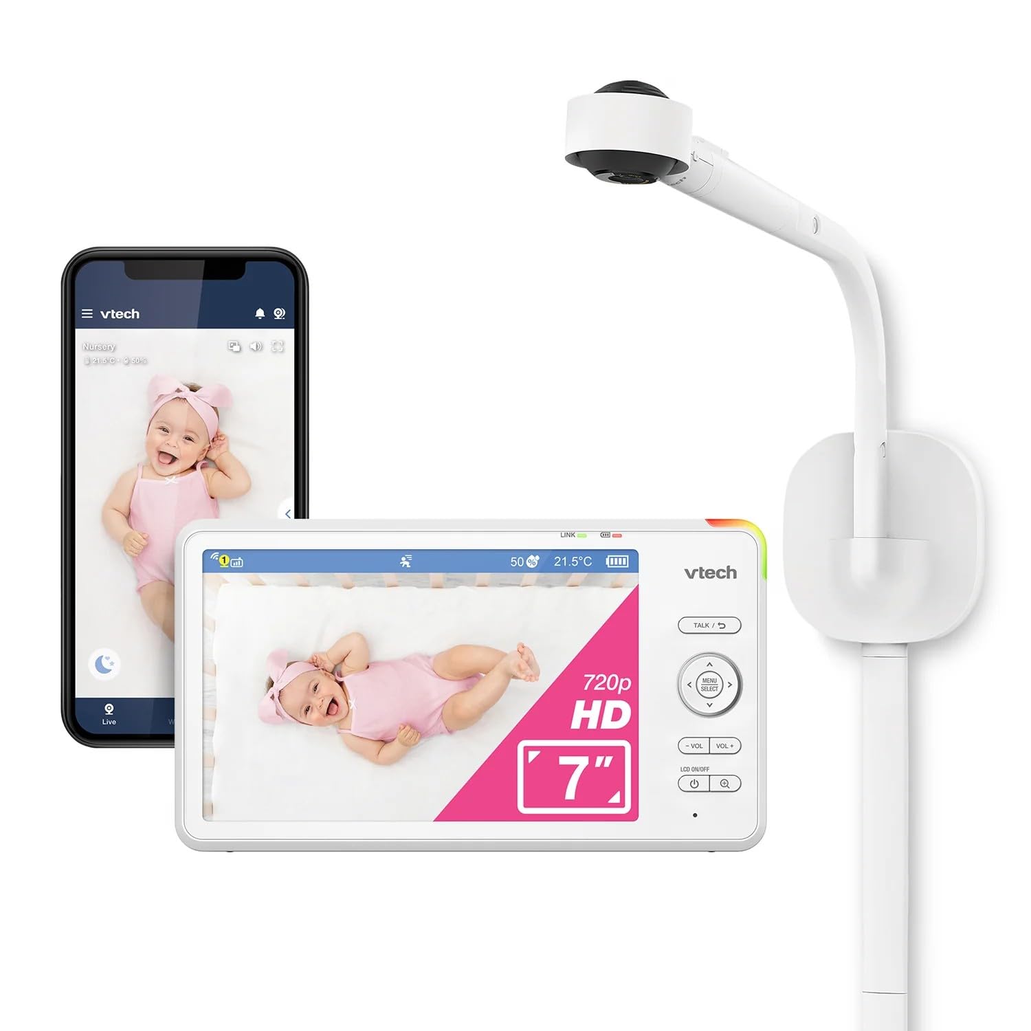 VTech RM7787HD 7" Over-The-Cot Smart Video Baby Monitor