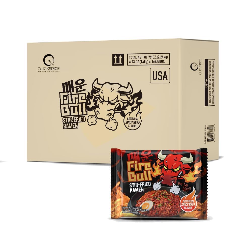 [Fire Bull Ramen] Intense Spicy Stir-Fried Ramen | Original Flavor | Authentic Korean Heat Meets Flavorful Delight | Thick, Chewy Noodles | Quick & Easy Meal (1 Case, 32 Pouches)