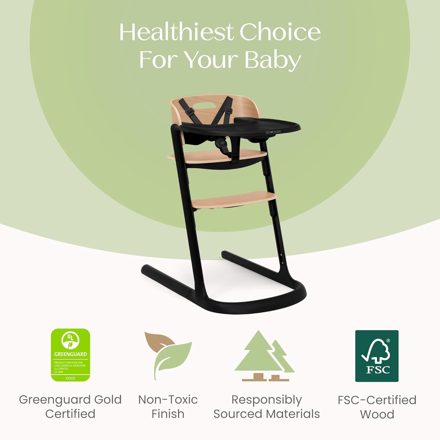 Delta Children Versa Adjustable 3-in-1 High Chair for Babies & Toddlers - 3 Growing Stages from Infant to Adult Seating - Greenguard Gold Certified, Black
