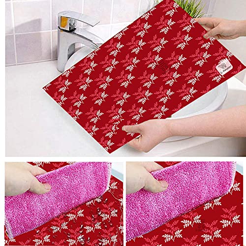 Image of Polyester 3-Layered Fridge Top Cover /Refrigerator Cover with Utility Pockets and Set of 3 Pc Fridge Mats (Color-Leaf Maroon, Size-39x21 Inch)
