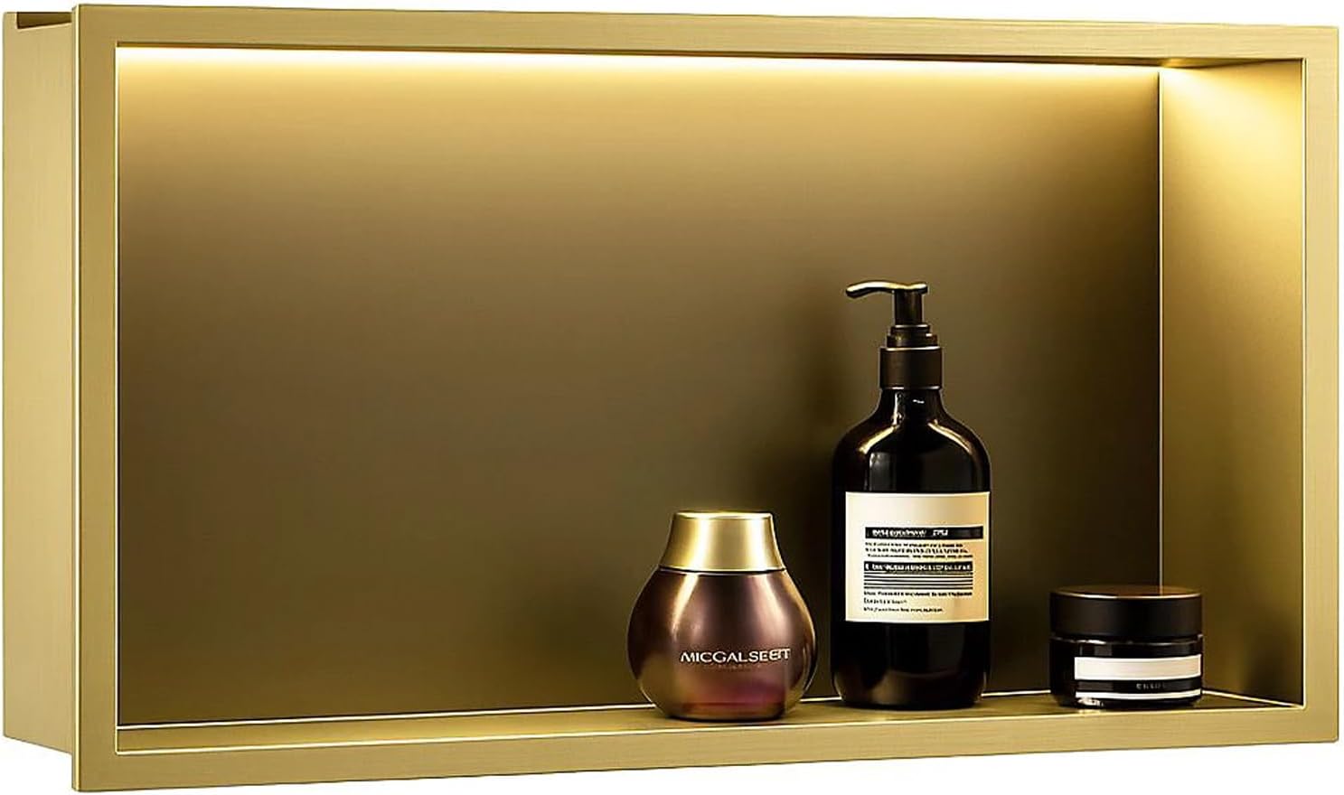 DYRABREST 24x12 Inch LED Shower Niche, IP66 Waterproof Bathroom Recessed Wall Shelf with Built-in 4000K Warm White Light, Stainless Steel Storage Niche for Bathroom, Kitchen, Living Room (Gold)
