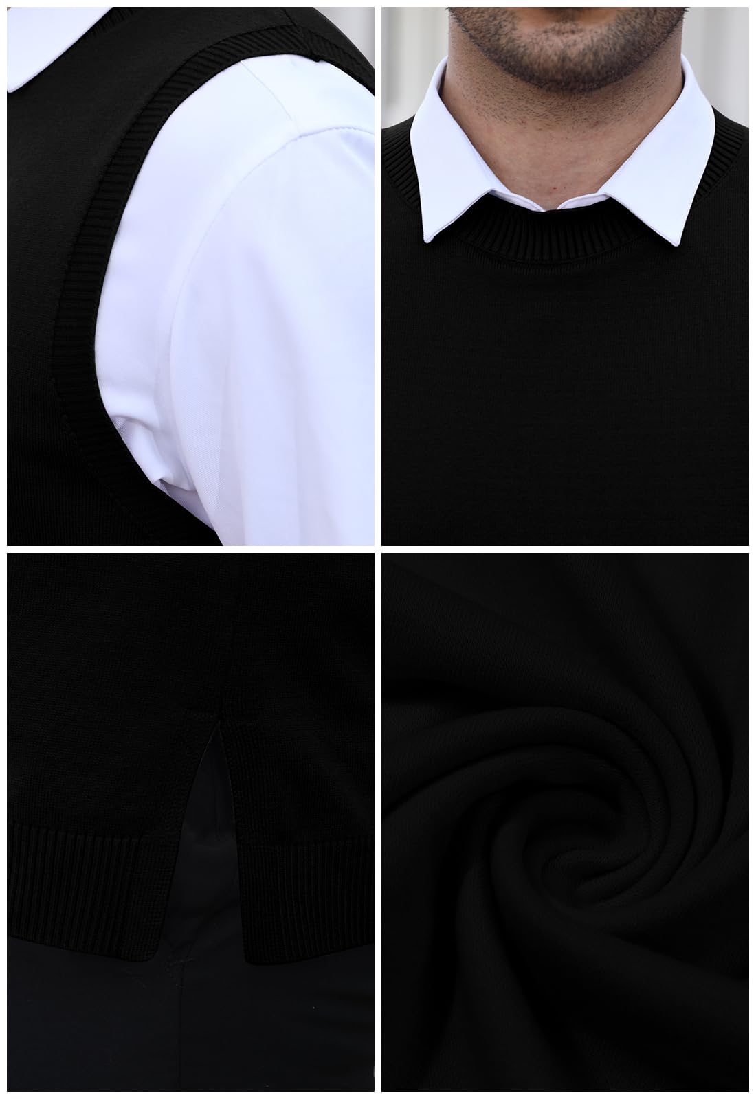 KUYIGO Chaleco sin mangas clásico para hombre, cuello redondo, tejido de punto, cárdigan, camiseta sin mangas