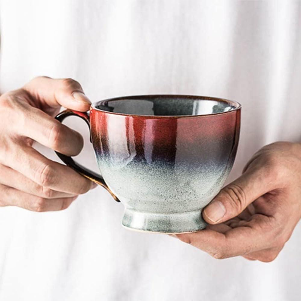Keramik Tee Tasse Groß 400ml Kaffeebecher Steingut Tassen mit Henkel