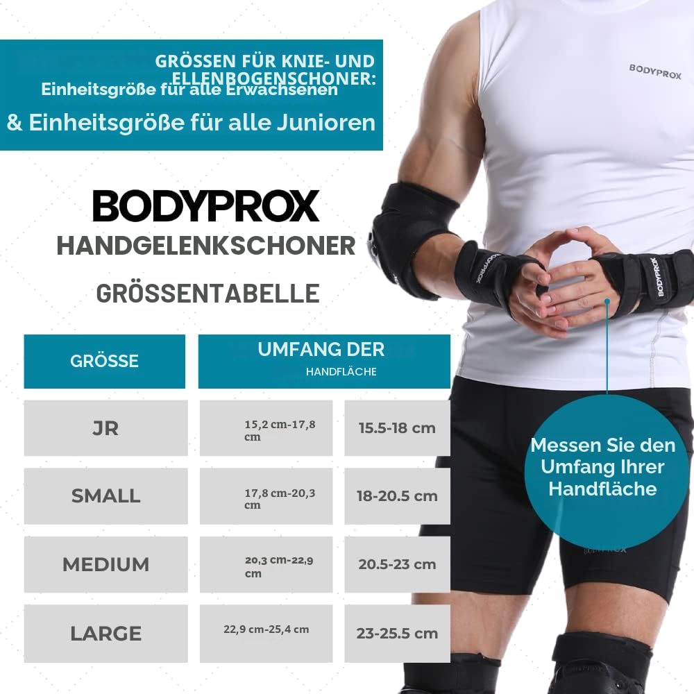 BODYPROX Knieschoner Ellenbogenschoner Handgelenkschützer Set für Inline-Skaten, Skateboarden, Roller Derby, BMX-Fahren und Inlineskaten