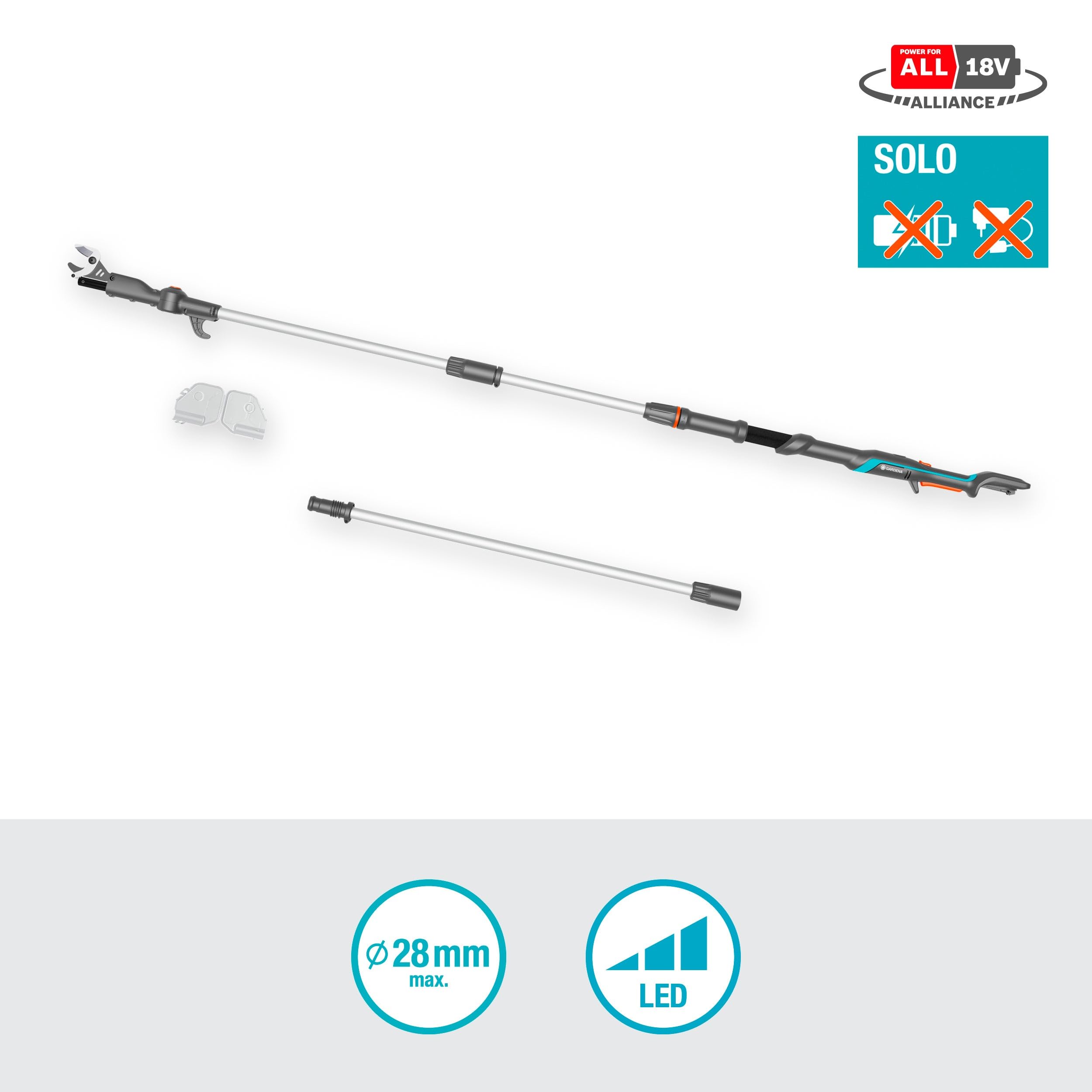 Gardena Coupe-Branches télescopique HighCut 360/18V P4A - sans Chargeur ni Batterie: Portée Jusqu’à 5 m, Tête rotative, Ergonomique, Écran LED, sans Fil (14776-55)