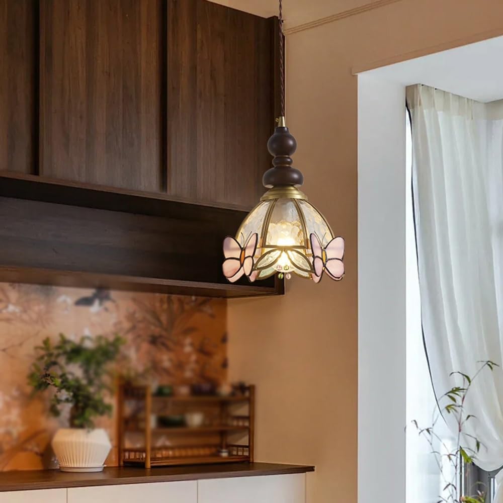 Suspension Papillon Enil, Lampe Suspendue En Bois Et Laiton E26