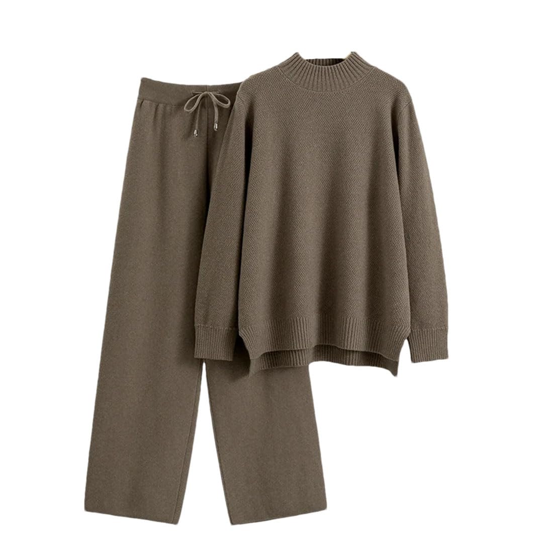 Tuta da donna basic in maglia con maglione allentato + pantaloni a gamba larga, set da 2 pezzi