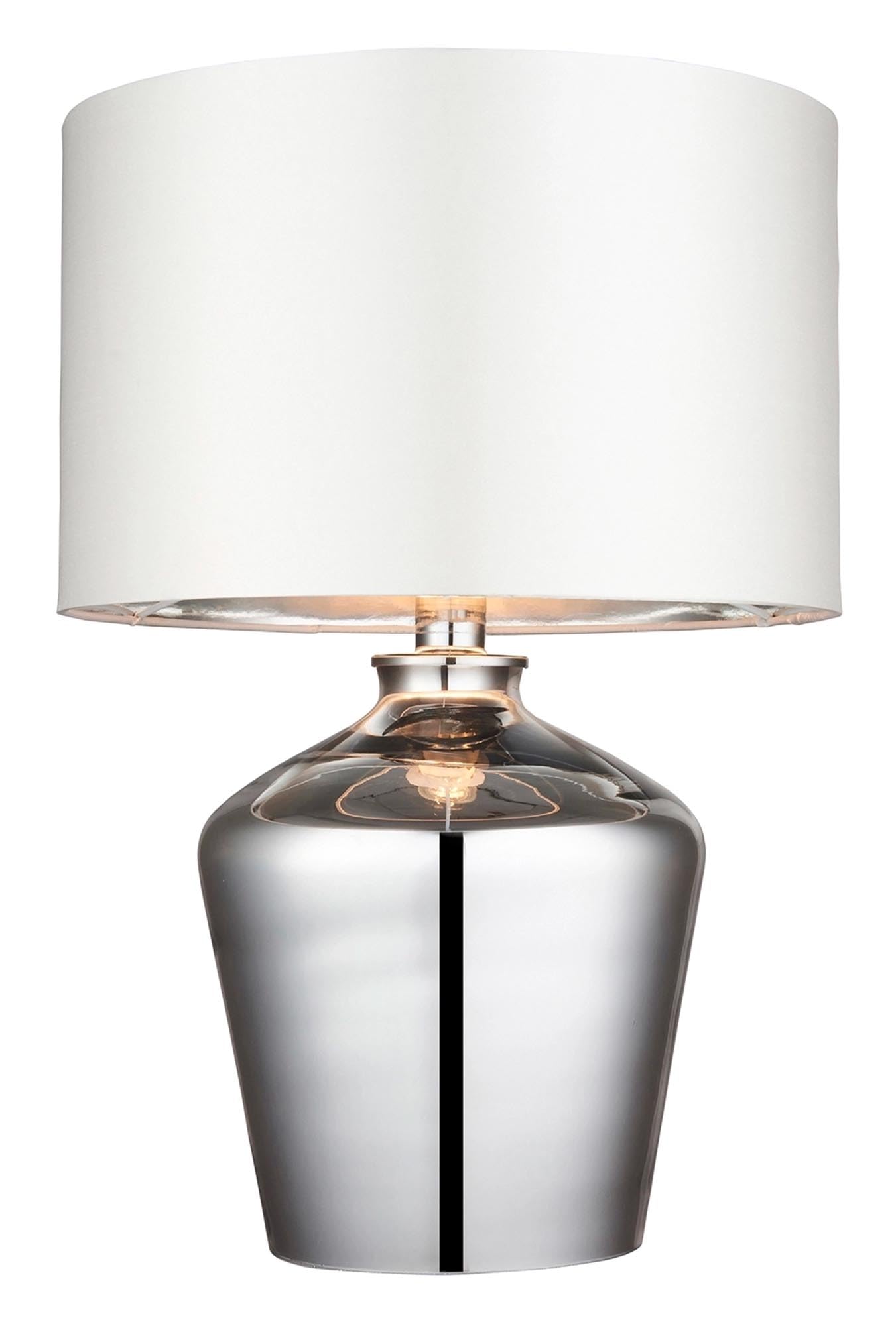 Chrome Glass Inline Switch Table Lamp with Ivory Faux Silk Shade
