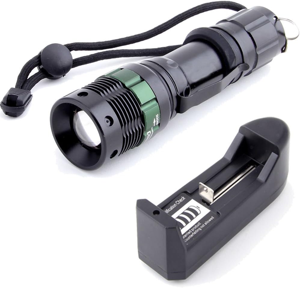 ANNT Handheld Flashlight Cree Led Water Resistant Camping Torch Adjustable Focus Zoom Tactical Light Lamp for Outdoor Sports, Charger Included, Powered By 1pcs 18650 Or 3pcs AAA Battery (Not Included)