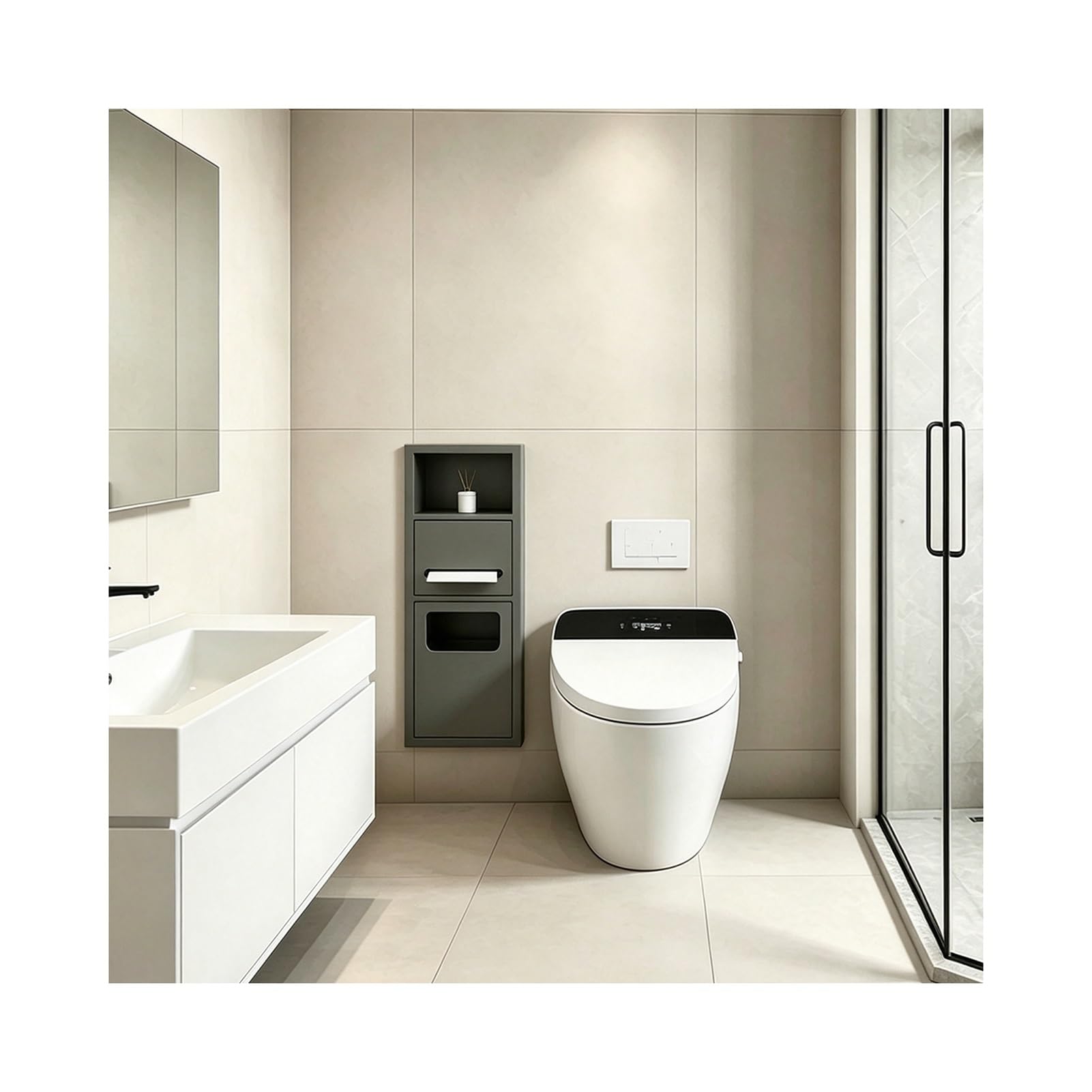 Recessed Toilet Niche, In-wall Trash Bin Cabinet for Bathroom Toilet