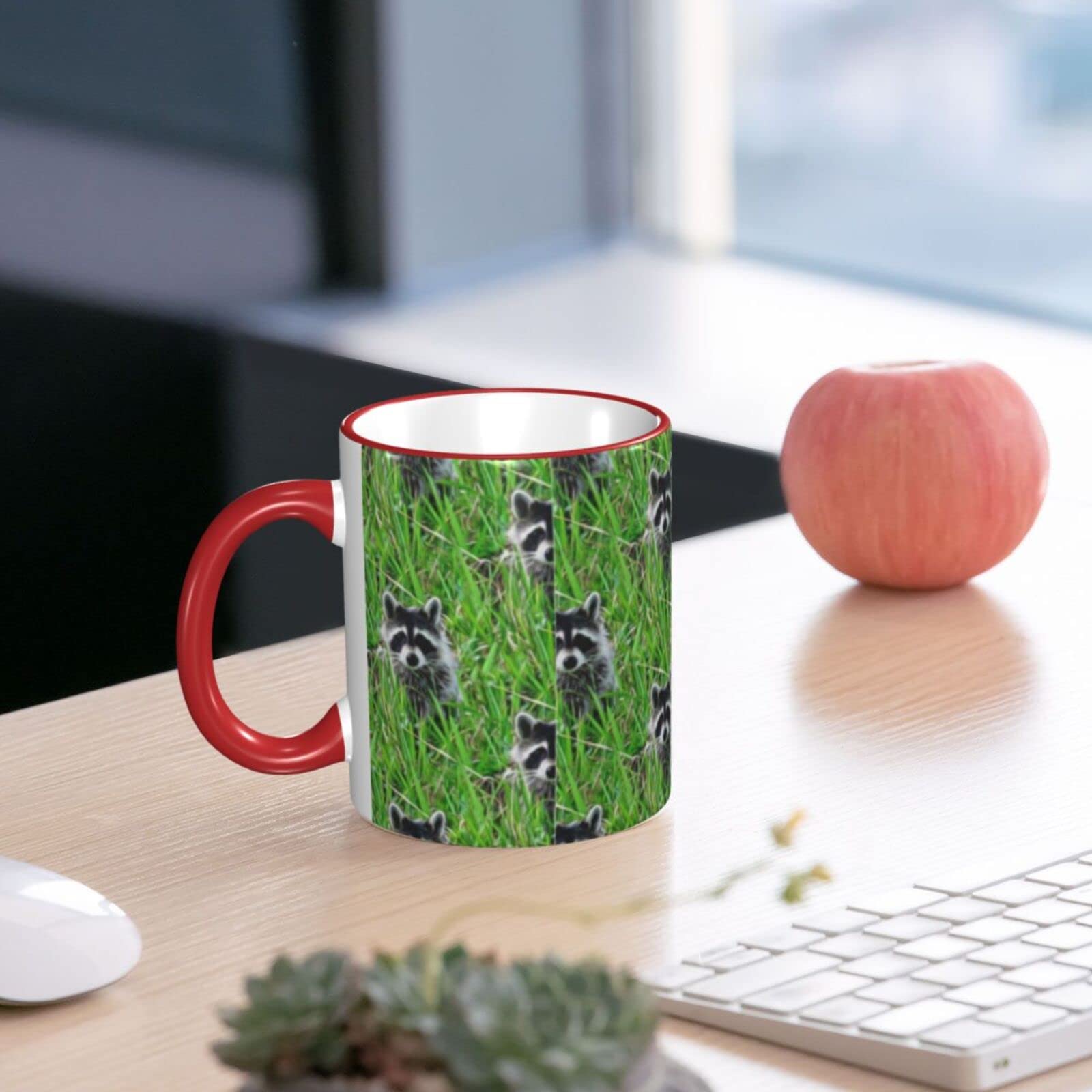 Amazon.co.jp: アライグマの絵の草 マグカップ コーヒーカップ Red
