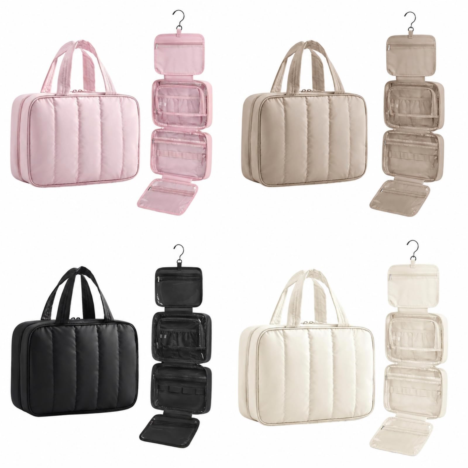 Neceser Colgan Poliésr Portátil Bolsa Aseo Colgan con Gancho Ligero Neceser Viaje para Baños, Beige