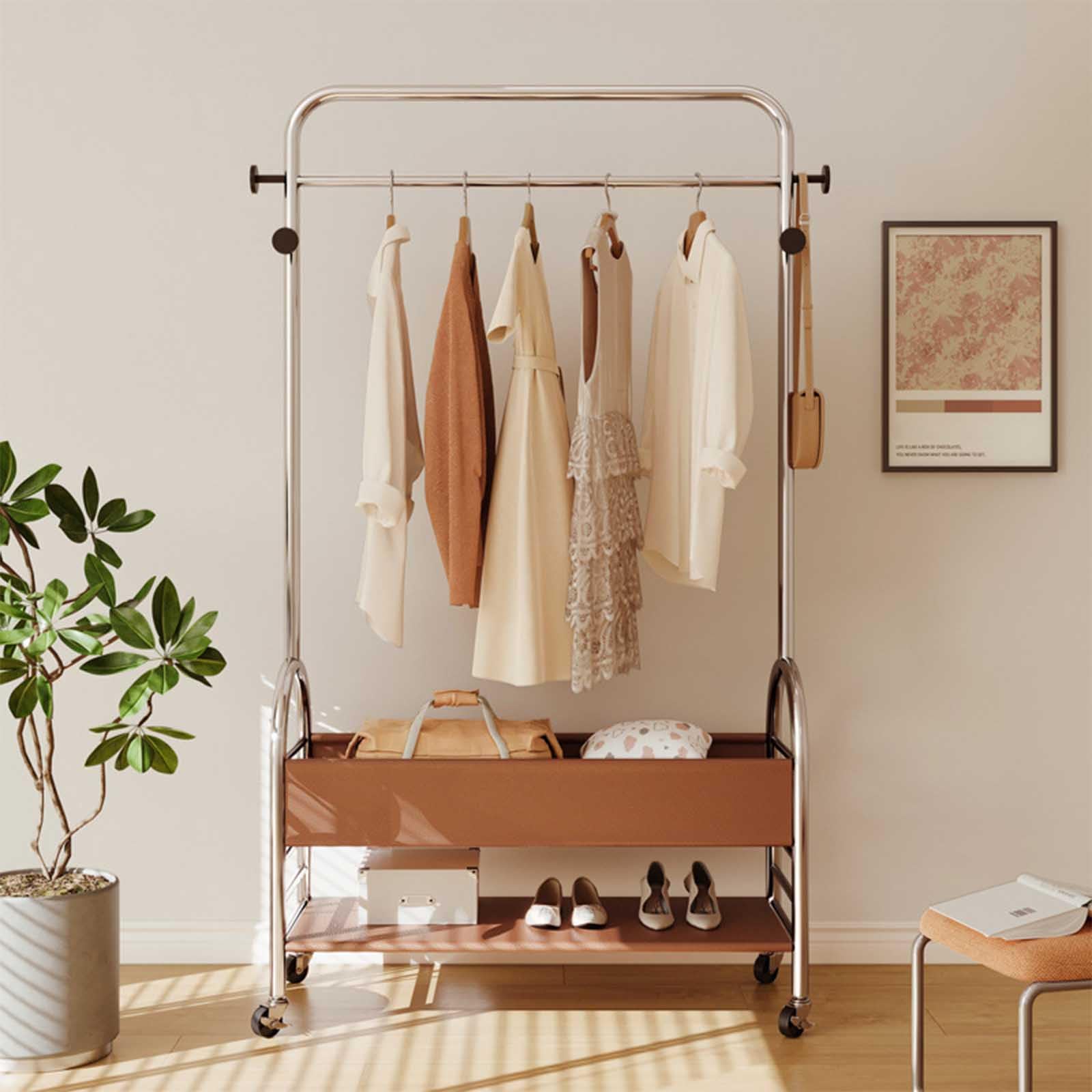Séchoir à linge mobile autonome avec panier et range-chaussures