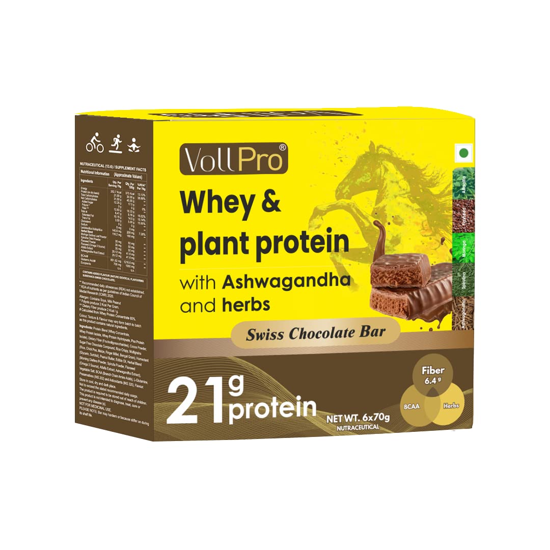 Voll Santé Pro- High Protein 21G Protein Bar Whey Protein & Plant Protein Blend With Herbs - Flaxseeds,Moringa No Added Sugar - 21G Protein Bars [Pack Of 6 X 70 Gm] 6.4G Fiber,Probiotics (B08SKFW6H5) Amazon Price History, Amazon Price Tracker