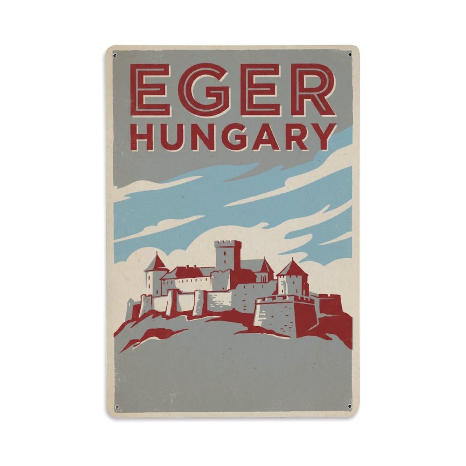 Vintage Hungary Eger Travel Metal Tin Sign