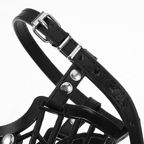 Miniatura 9 de TEHAUX 1 juego de 7 bozales de plástico para perros con correa ajustable de piel sintética, cubierta de boca de perro a la moda, seguridad