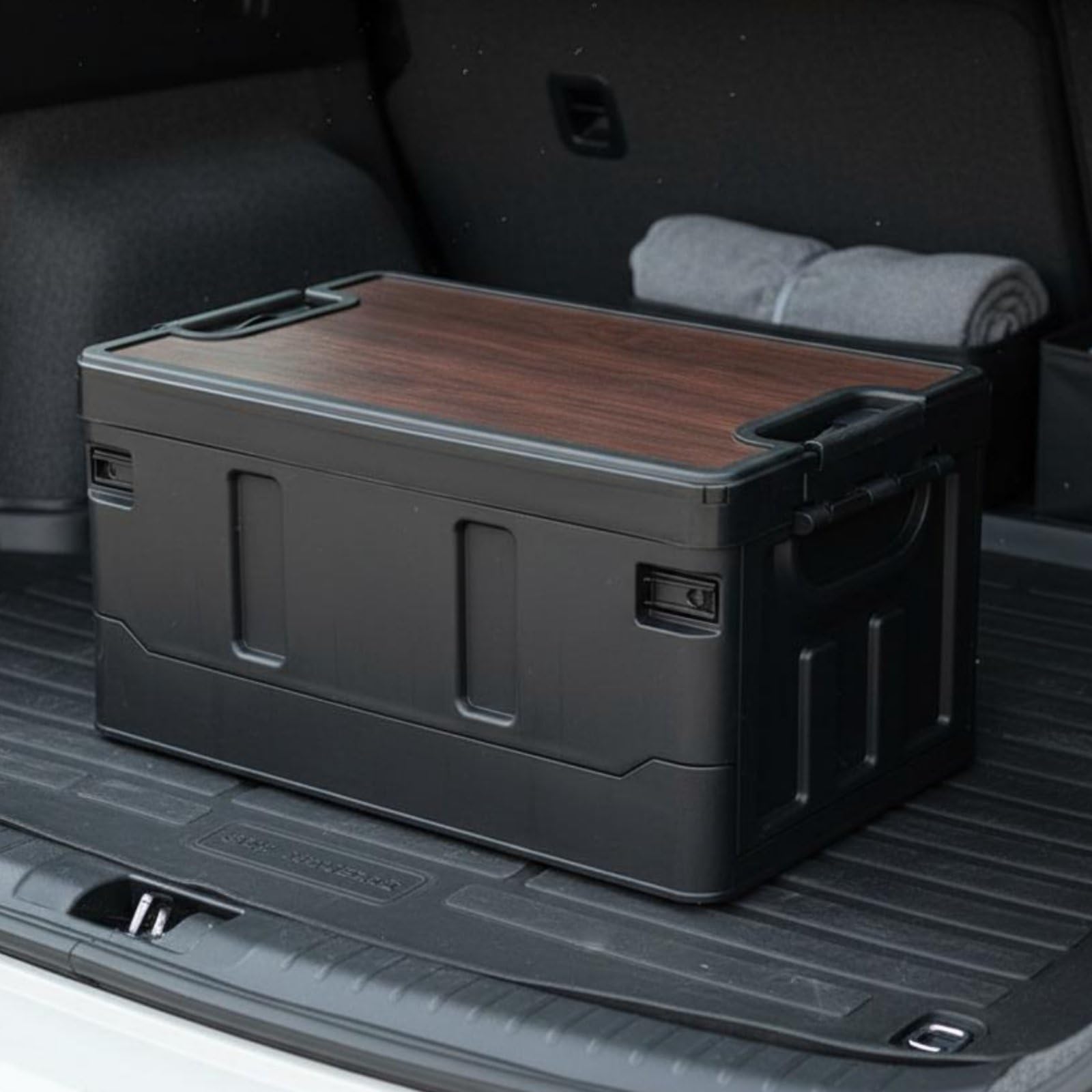 Kofferraum Organizer Transportkiste Faltkiste Klappbox Aufbewahrungskiste aus Polypropylen Bis 50kg mit Griffen für Outdoor Balkon, Schwarz, 35L