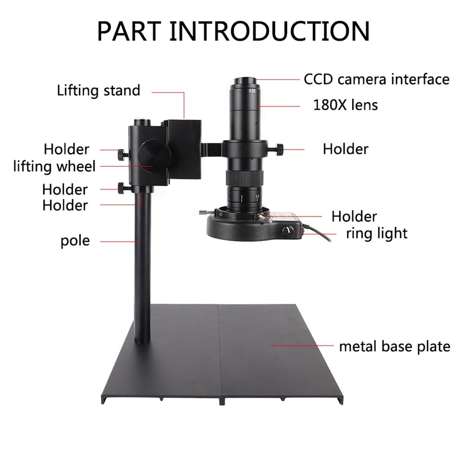 Set di microscopi video digitali, kit di accessori per telecamera elettronica USB HDMI 4K con telecomando e luce ad anello a LED, obiettivo grandangolare 180x, con slot per schede TF