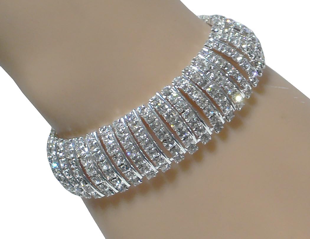 Crystal Band Bracelet Decked with 300 Crystal White Crystals AD83015-5945