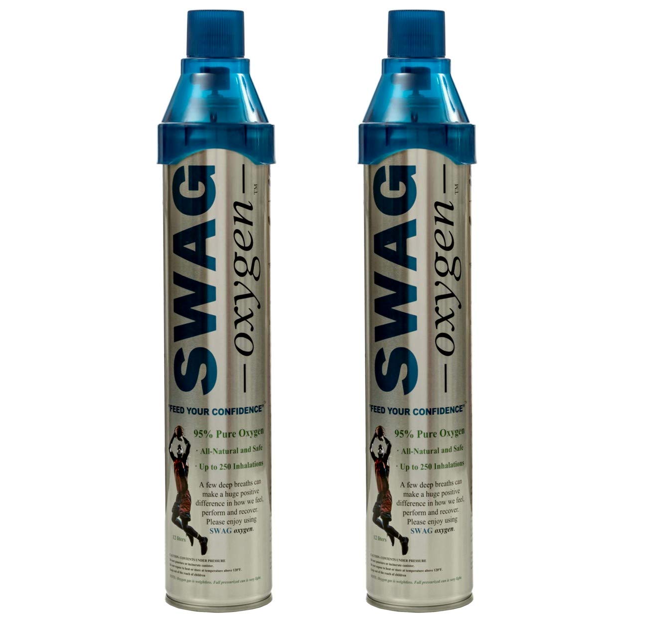 (2 Pack) Portable Sports Oxygen Can by Swag Oxygen for everyday use with Max Inhalations. Sports, Energy, Performance, Relaxation. Easy to fit in a Purse.
