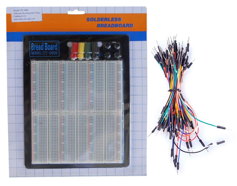 TEKTRUMEXTERNALLY Powered SOLDERLESS 2200 TIE-Points Experiment Plug-in BREADBOARD with Aluminum Back Plate and Jumper Wires for Proto-Typing Circuit