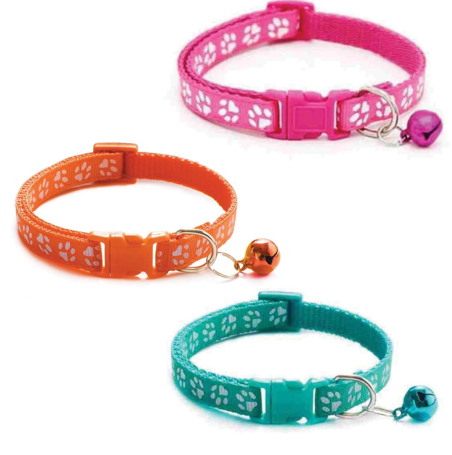 Litvibes Cat Collars Set of 3 with Bell,Kitten & Small Dogs Soft Adjustable Collar Safe,Solid & Protection Breakaway for Cats & Puppies,Cute Kitty with Paw Print-(Orange,Dark Pink,Turquoise) (B0D1CJ3XTC) Amazon Price History, Amazon Price Tracker