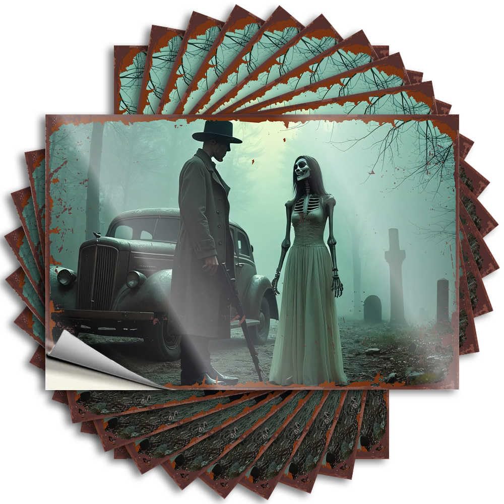 Tattoos Badass Beauty Room Decor Hard A Mysterious Encounter in The Foggy Cemetery - No Residue Decals for Men(12X18CM)