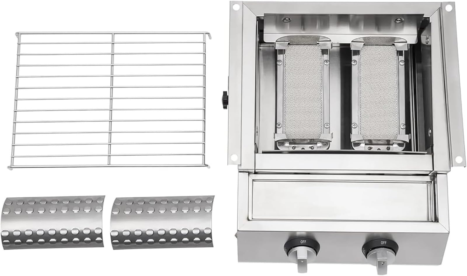 Dwupalnikowy grill gazowy Deluxe ze składanymi stolikami bocznymi, przenośny grill gazowy LPG, elektroniczny zapłon, regulacja wysokości, zewnętrzna kuchenka stołowa do grillowania