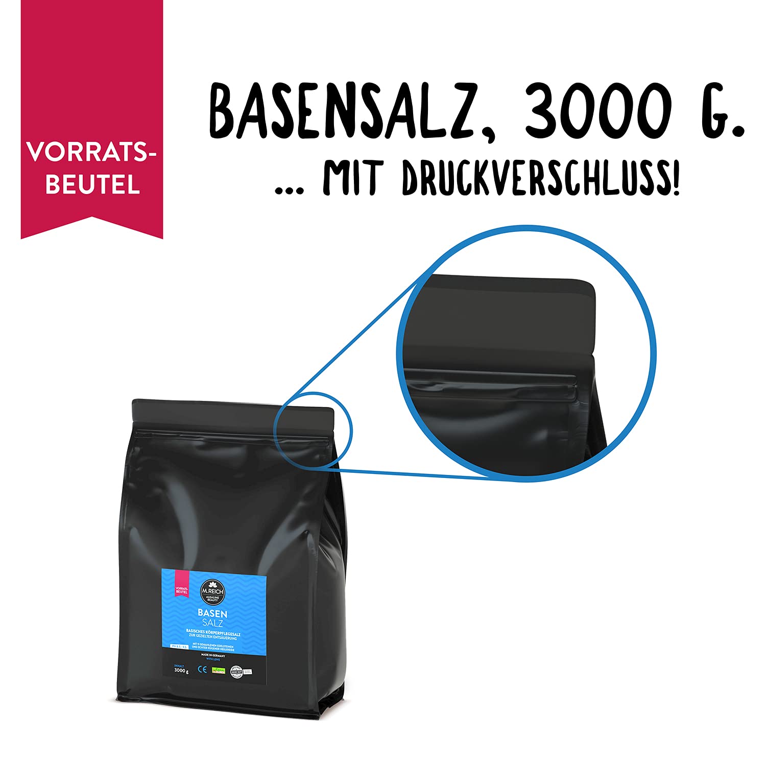 M.Reich Sal de base – 3000 g – Baño de base – Dispositivo médico para desacidificación específica sobre la piel – con tierra curativa de Rügen y valioso polvo de piedras preciosas – Ideal como baño