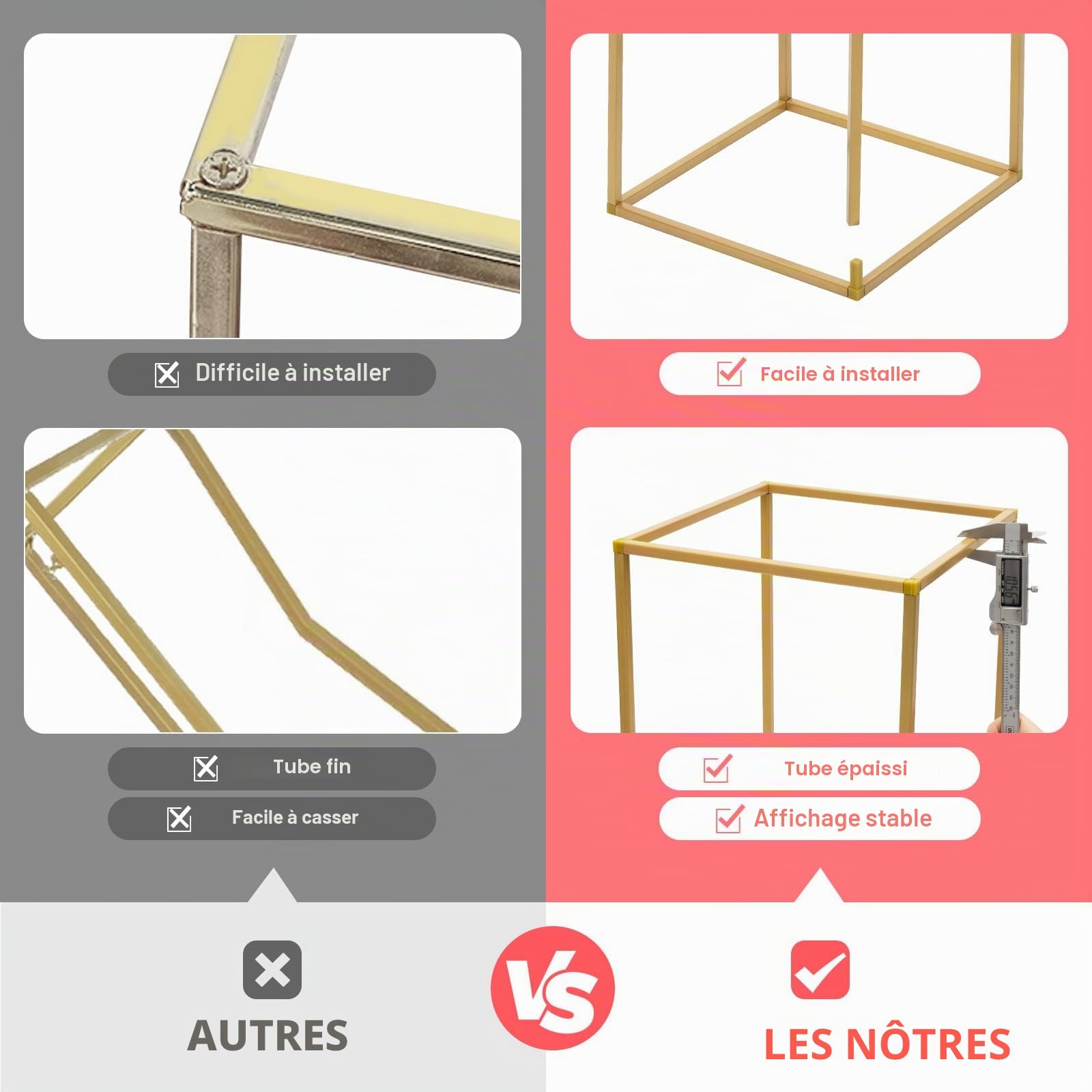 10 supports à fleurs en métal, 80 cm de hauteur, support pour plantes, support pour plantes de table de mariage, centres de table, pour les décorations de fêtes et les décorations d'événements