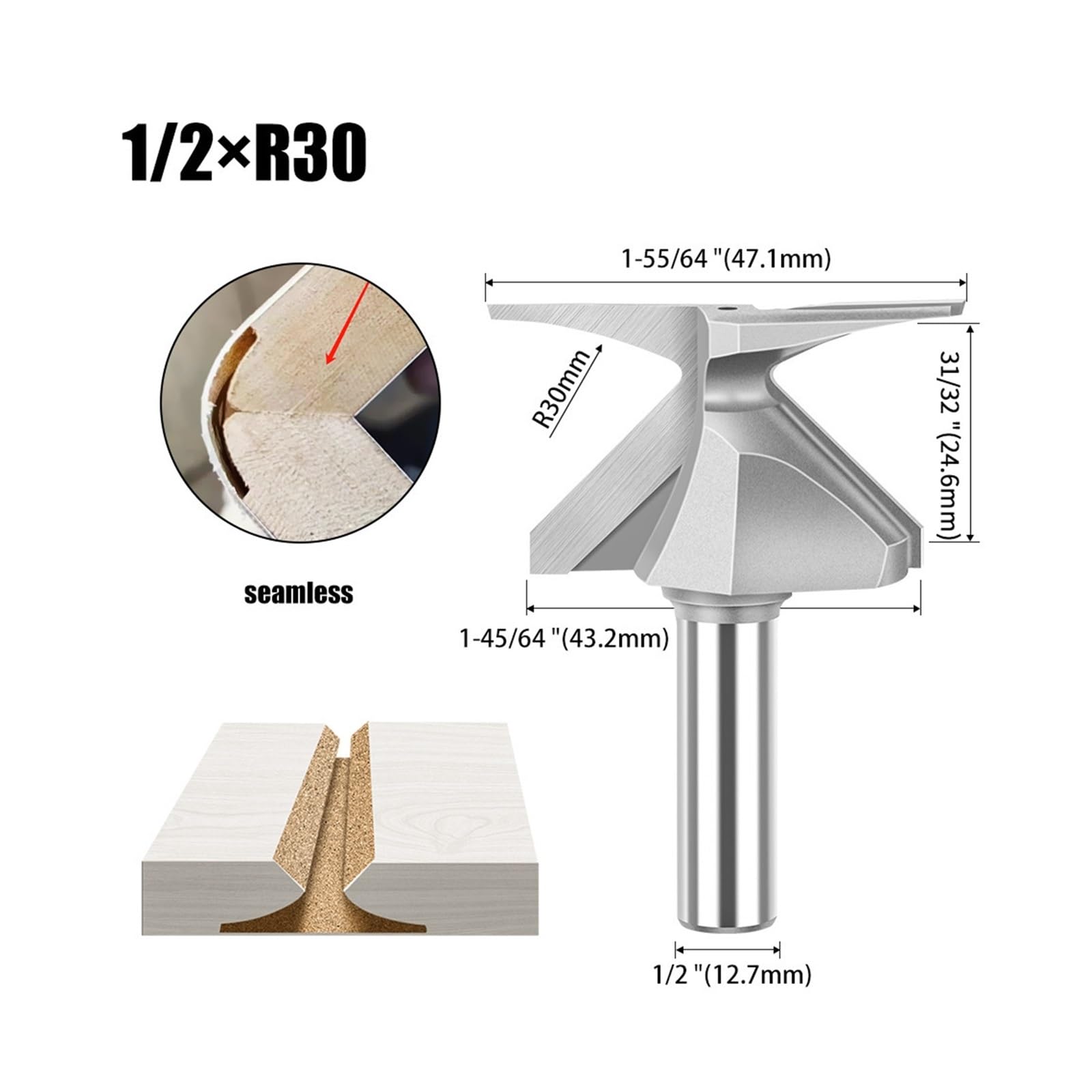 1 szt. Zintegrowany frez do gięcia łukowego R10 R18 R30 R50 Frez formowania promienia drewnianych drzwi Panel ścienny Szafka MDF Sklejka Do obróbki drewna(12.7xR30)