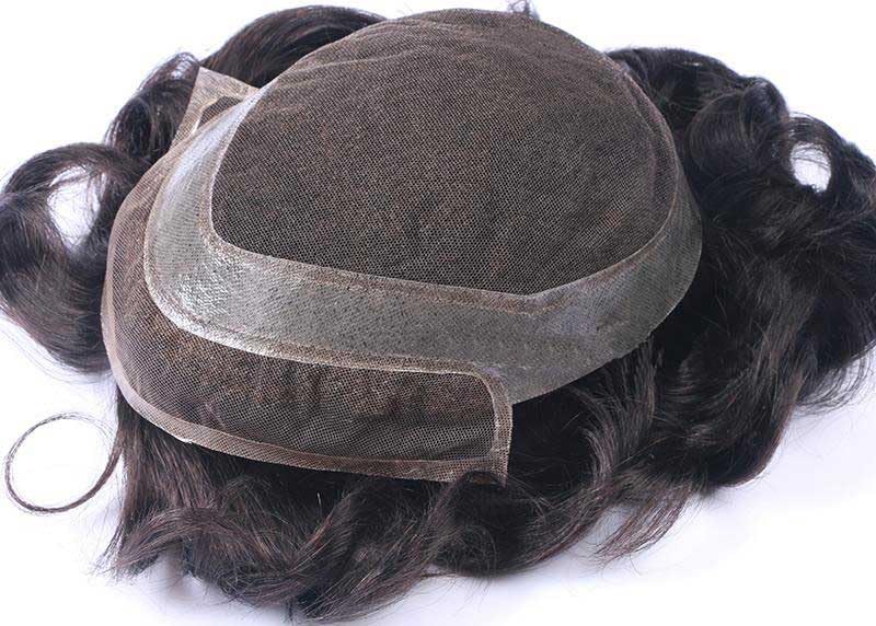 Men's Toupee Men's Wig non-surgical Hair Replacement French Lace Front and Center with middle Pu Around