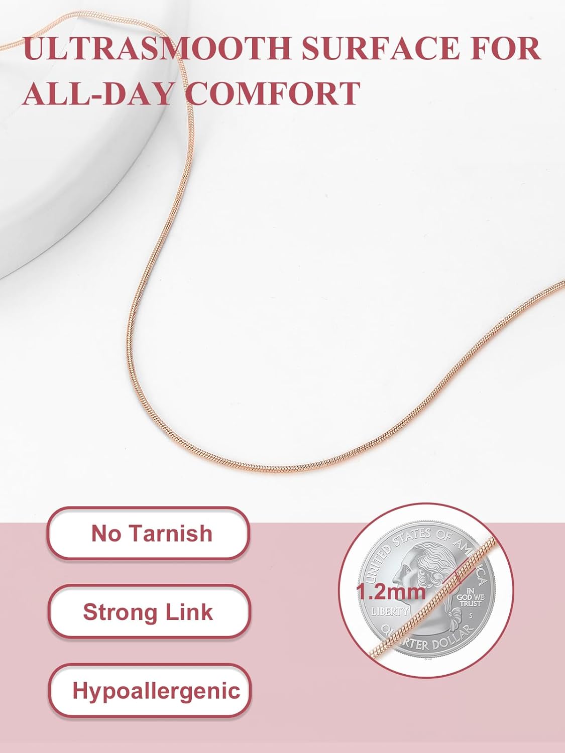 FOCALOOK Snake Chain Necklace Silver 14K Gold Plated Delicate 1mm 1.2mm 1.5mm 2mm Chains for Women, Hypoallergenic Minimalist Sturdy Necklaces Chains in 14 16 18 20 22 24 Inch - Image 4