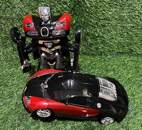 Image of 2 in 1 Robot Car Toy for Kids with Light & Music, Battery Operated Bump n Go Action Transforming Robot Toys (Red Robot Car)
