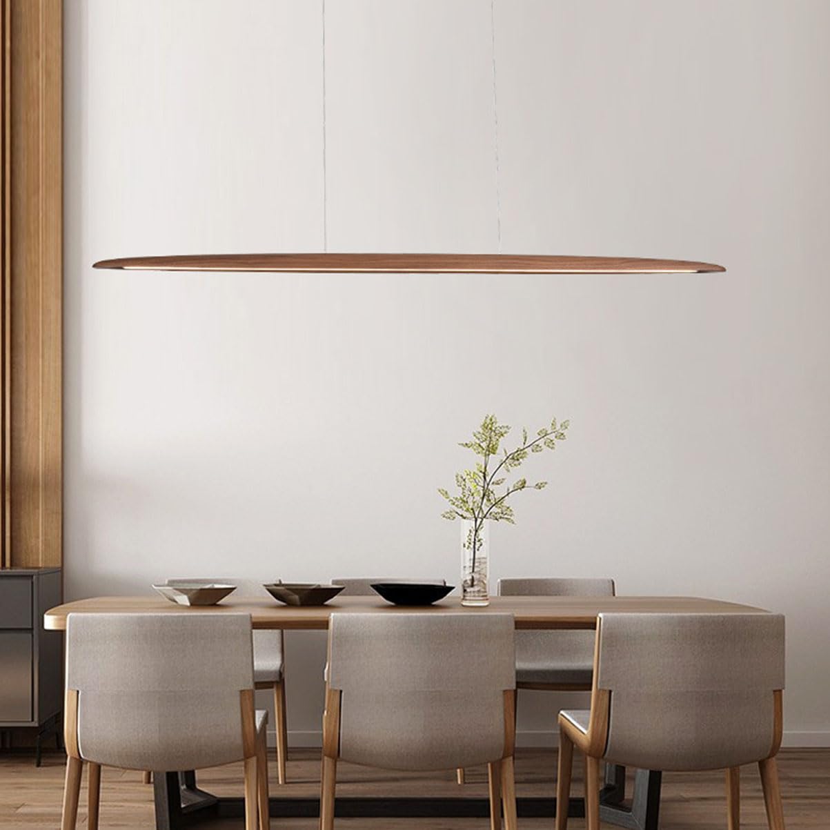 LED Wood Pendant Lamp Dining Table Pendant Lamp, Dimmable Modern Pendant Lamp Wood With Remote Control, Modern Straight Design Living Room Lamp Hanging For Kitchen Office Dining Room (brown, 130 cm)