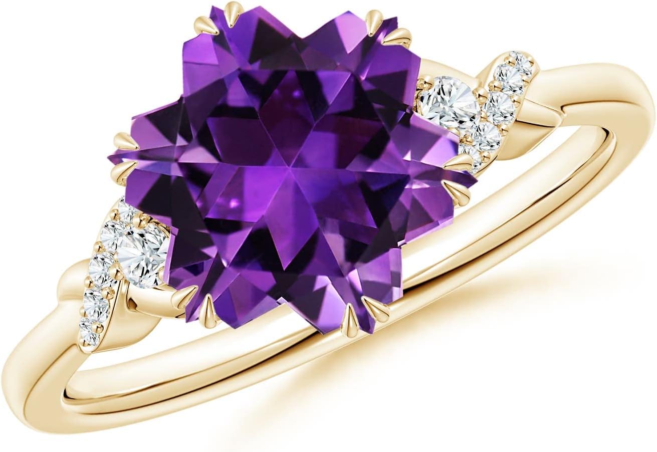 Angara Natural Amethyst Halo Ring for Women in 14K Solid Gold | February Birthstone, Birthday, Engagement, Anniversary, Wedding Jewelry Gift for Women