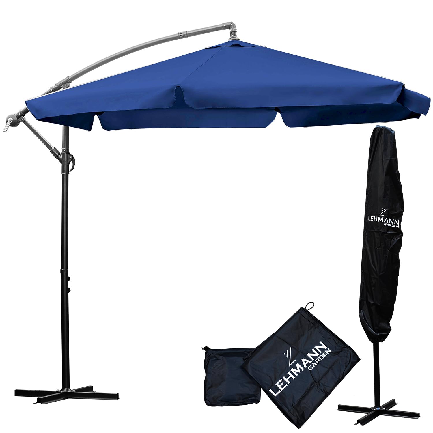 LEHMANN Alu Sonnenschirm Ø 300 cm, Ampelschirm mit Ständer & Kurbel, Gartenschirm Wasserdicht & UV-Schutz, Sonnenschutz für Terrasse und Garten, 360° drehbar, inkl. Schutzhülle