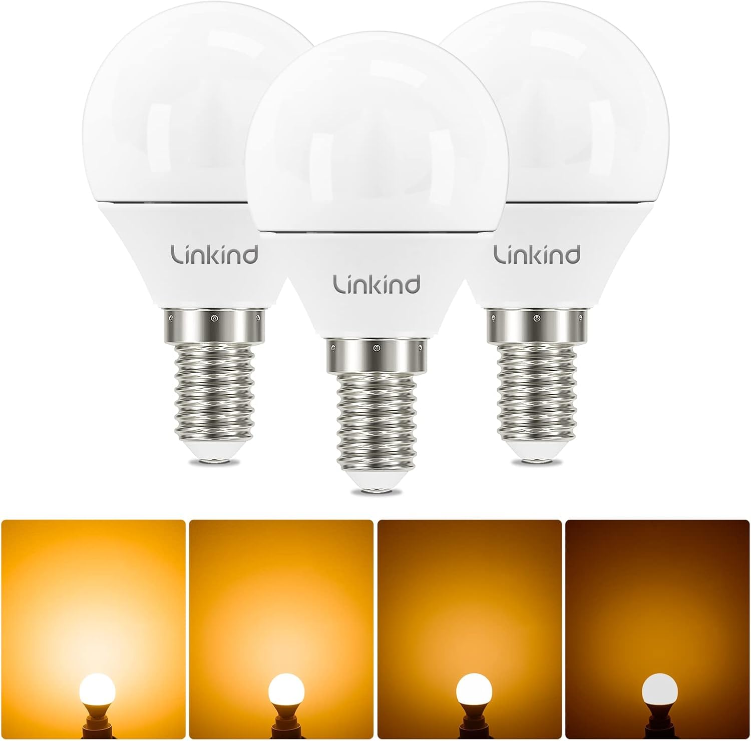 Linkind Dimmbar E14 LED Lampe 4.2W Warmweiß, ersetzt 40W, G45 Tropfenform Energiesparlampe E14 Golf 470lm, 2700K LED leuchtmittel, 3 Stück