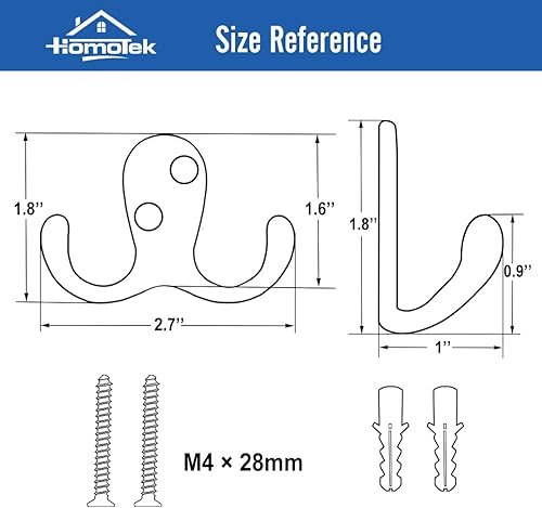 Miniatura 2 de HOMOTEK Paquete de 8 ganchos resistentes para abrigos montados en la pared de doble punta (izquierda y derecha) a prueba de óxido, accesorios retro