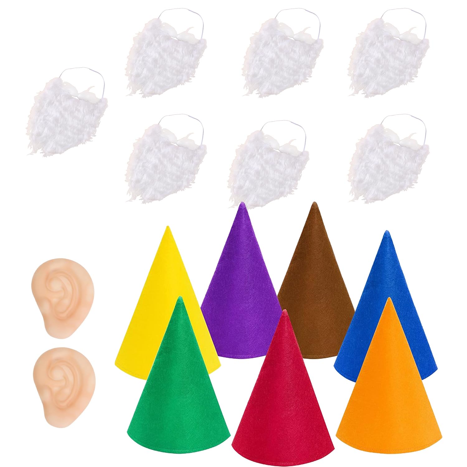 JNAWA 15 Pieces Gnome Costume Sets Elf Hat Fake Beard Fake Ears Seven ...